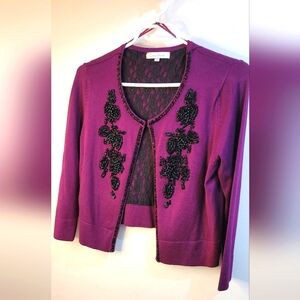 Costa Blanca large Purple & Black retro inspired cardigan EUC